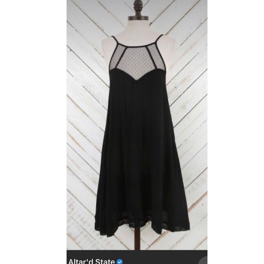 Altar’d State Boutique Sweetheart Mesh Polka Dot Neckline Little Black Dress M